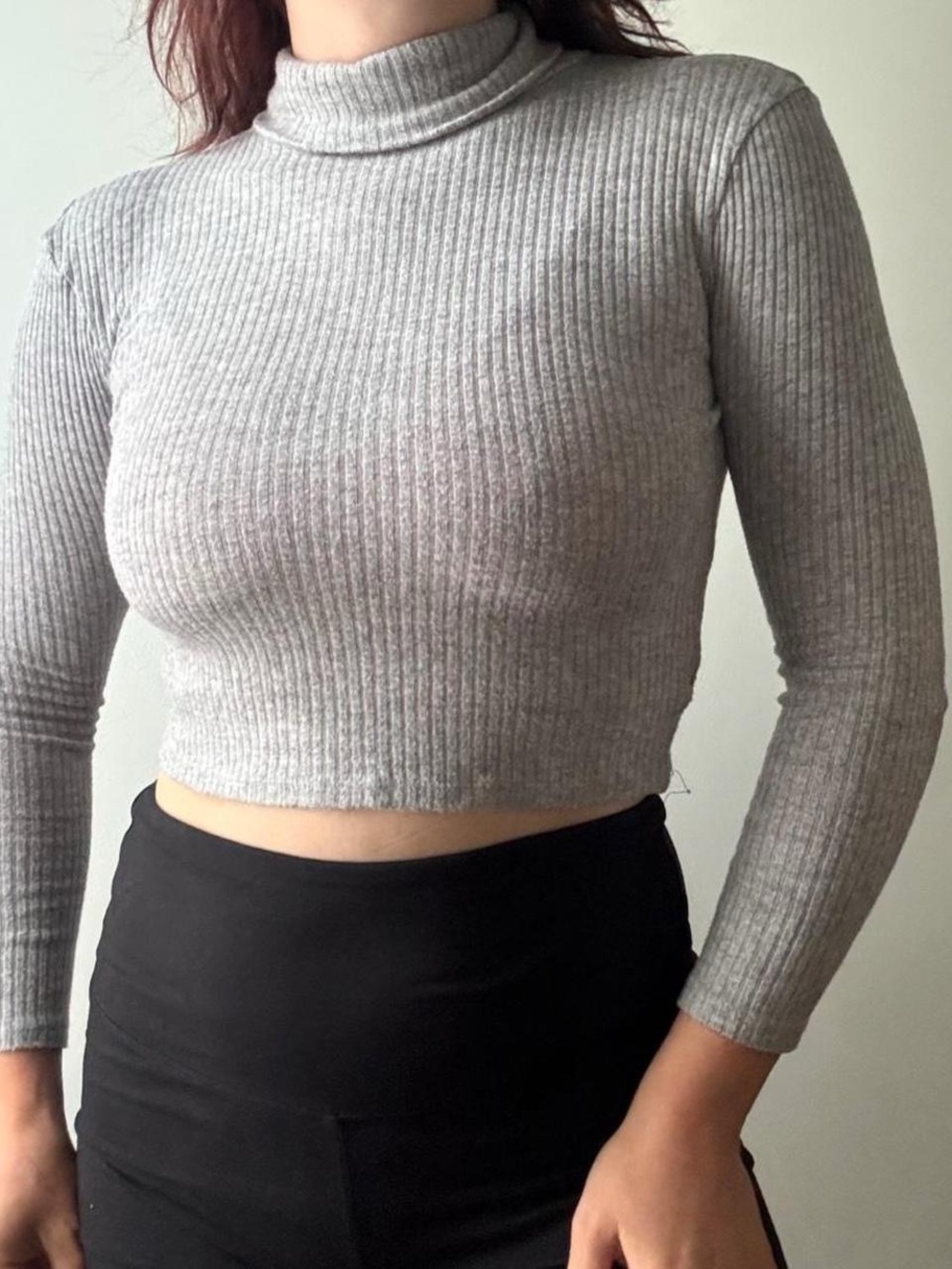 Ambiance light grey ribbed turtleneck thin lightweight sweater top